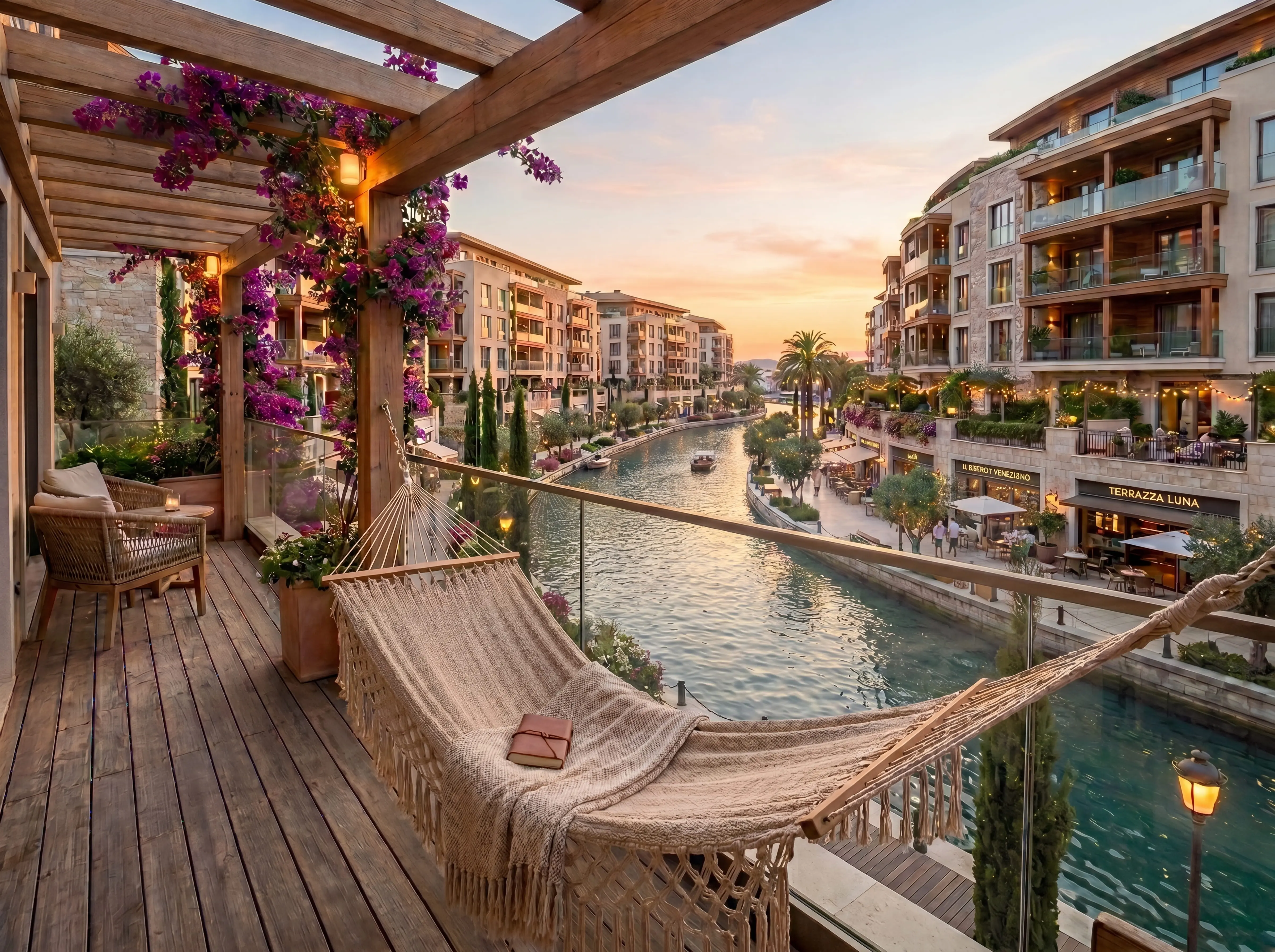 Elysium waterfront community viewed from a private balcony